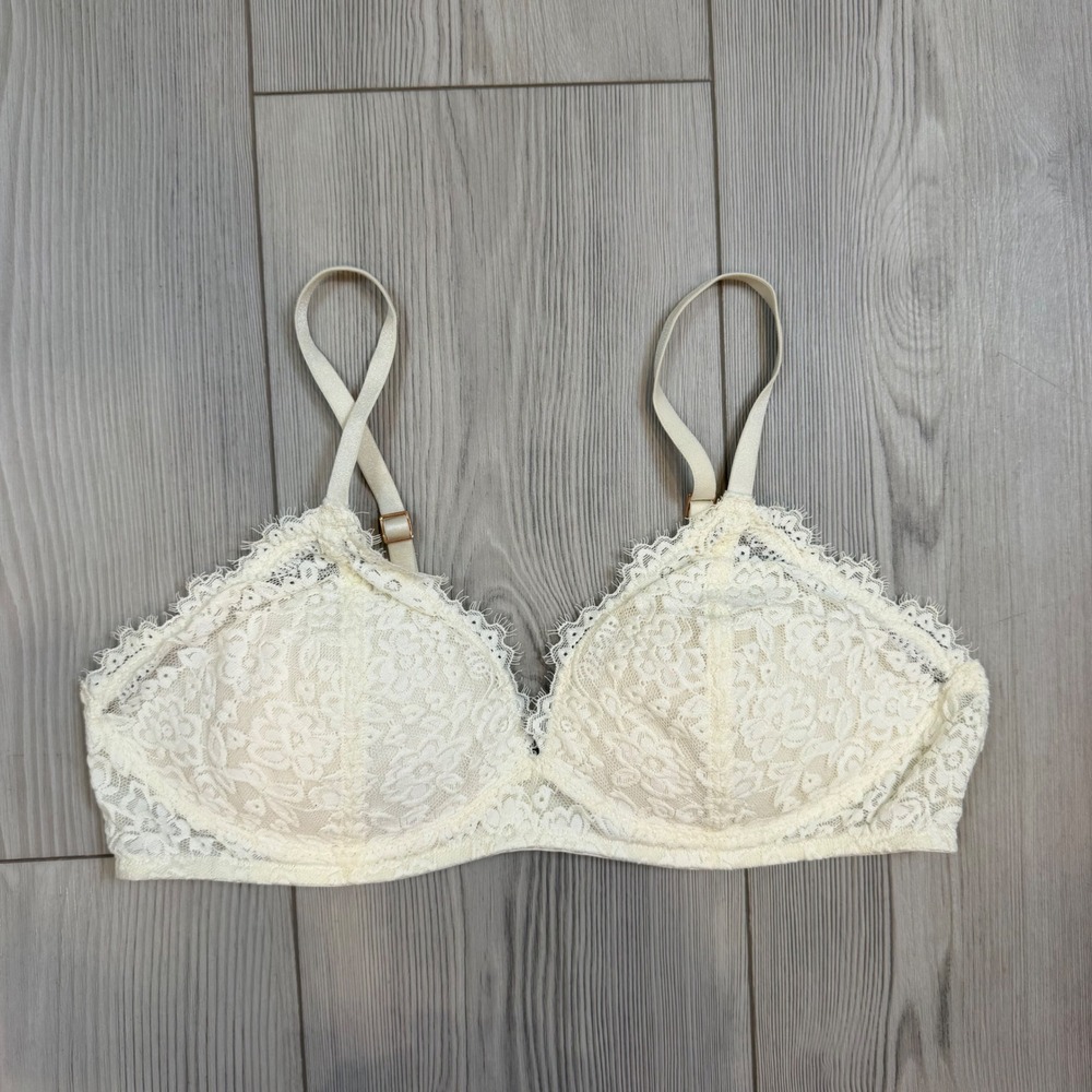 Aerie Real Good Lace Bralette Cream Off White‎ Wireless Padded Bra 36B 4977